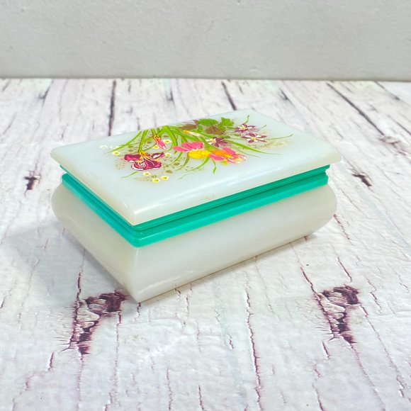 Vintage Jewelry Keepsake Box, Handmade Floral Plastic Trinket Chest - Picture 10 of 10